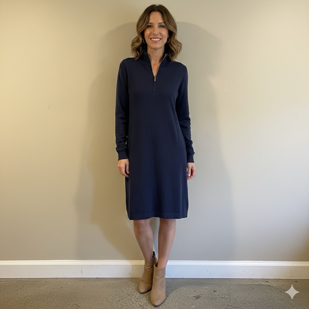 Tommy Bahama Navy Blue Long Sleeve Sweater Dress Large Quarter Zip